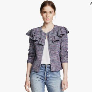 Rebecca Taylor Stretch Tweed Ruffle Jacket Multicolor Size 4 NWT